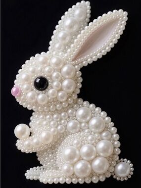(196P) DIY Pearl Diamond Painting Kit Pearl Bunny Pin in White and Pink